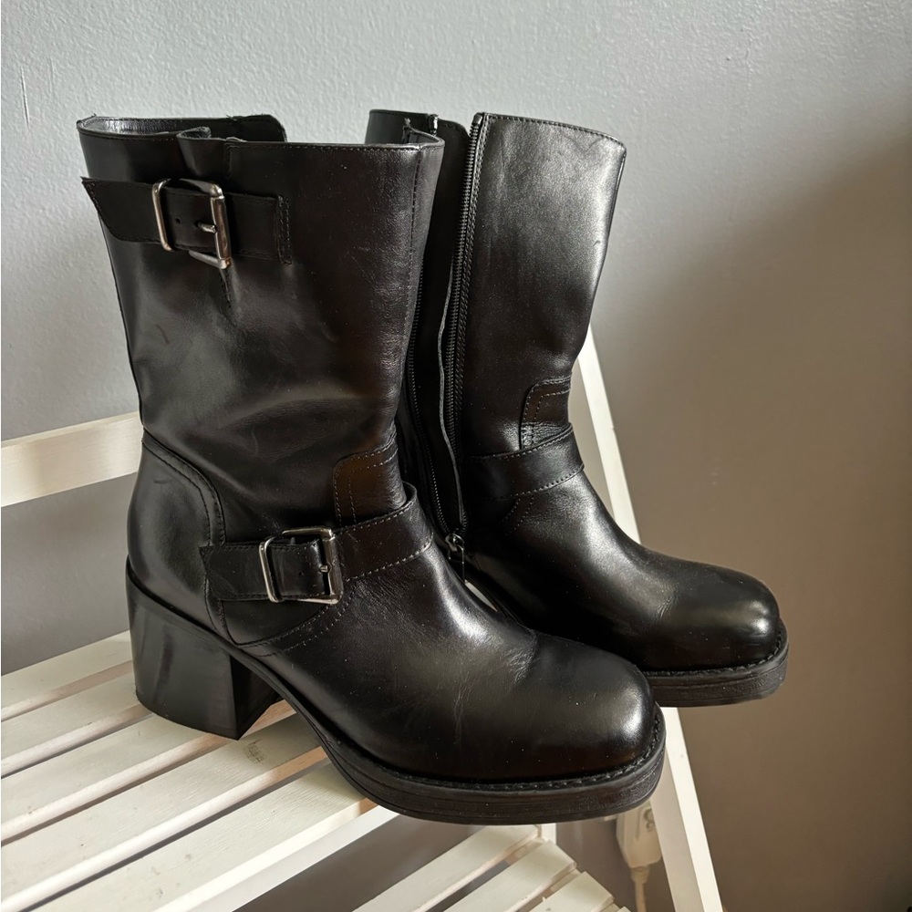 black leather boots